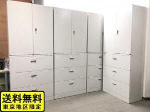 【送料無料 東京地区限定】【美品】4台セット オカムラ 42 上下書庫 両開き書庫 ラテラル書庫 キャビネット ユニット書庫 スチールキャビネット 本棚 書棚 収納庫 保管庫【中古オフィス家具】【中古】