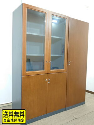 【中古・送料無料 東京地区限定】コクヨ 役員用家具 2点セット 両開きガラス書庫