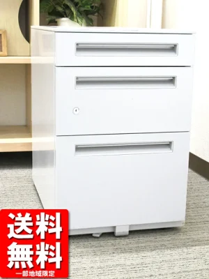 ワゴン カギ付き ウチダ ST 3段 キャスターワゴン インサイドワゴン スチールワゴン ホワイト 国産 中古オフィス家具
