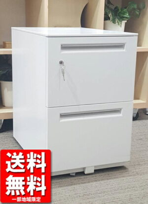 ワゴン カギ付き ホワイト色 インサイドワゴン 机下収納ワゴン 2段ワゴン ウチダ ST 日本製 中古