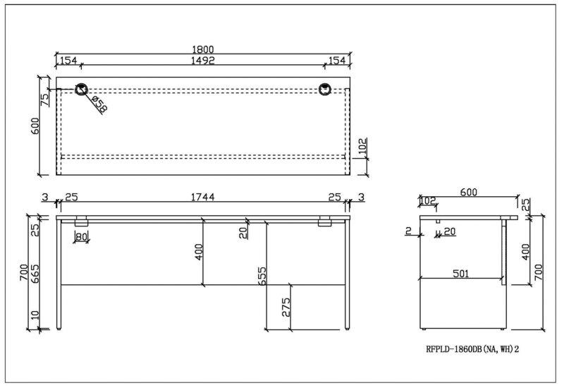 【法人様限定】送料無料 【完売】ノルム 木製デスクⅡ W1800xD600 ナチュラル RFPLD-1860NA2 - 画像 (4)
