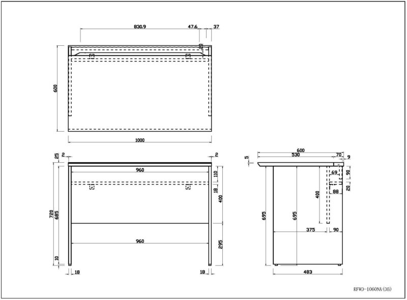 【法人様限定】送料無料 [ユピタシリーズ] RF木製デスク W1000xD600 ダーク RFWD-1060DB - 画像 (6)