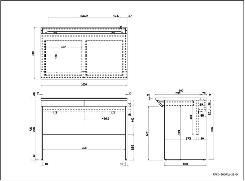 【法人様限定】送料無料 [ユピタシリーズ] RF木製デスク W1000 引出付き ダーク RFWD-1060DBD - 画像 (6)