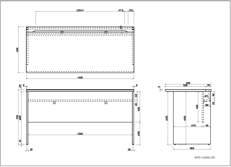 【法人様限定】送料無料 [ユピタシリーズ] RF木製デスク W1400xD600 ダーク RFWD-1460DB - 画像 (4)