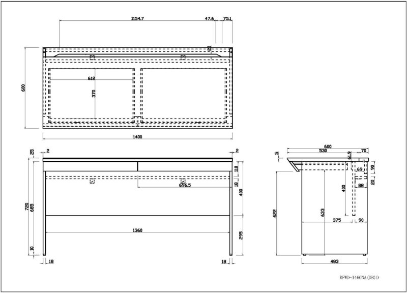 【法人様限定】送料無料 [ユピタシリーズ] RF木製デスク W1400 引出付き ダーク RFWD-1460DBD - 画像 (6)
