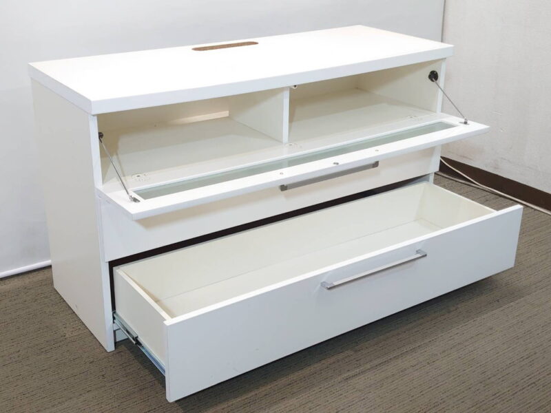 【店頭引き渡し限定】 テレビボード テレビ台 チェスト 棚 収納棚 収納 収納家具 ハイボード ハイタイプ H700 モダン シンプル 引き出し収納 TV台 TVラック インテリア ホワイト W1200 共和産業 【中古オフィス家具】【中古】 - 画像 (2)