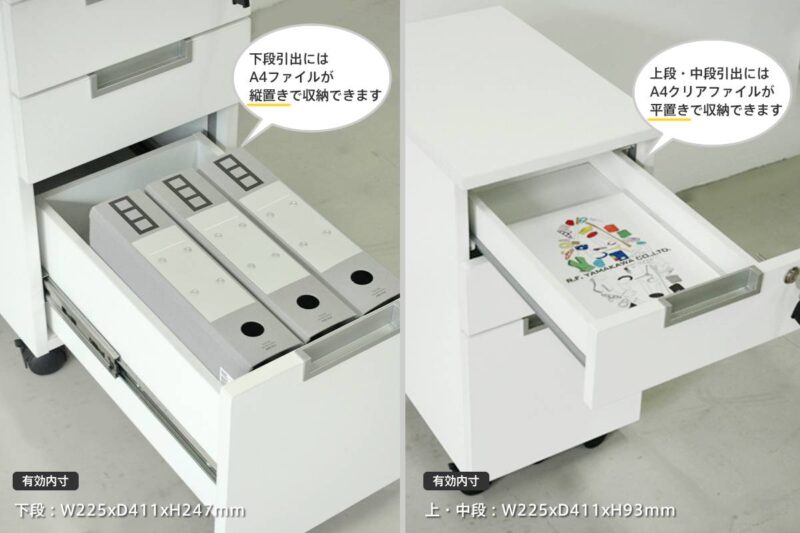 【法人様限定】送料無料 スチール脚デスク スリムワゴン ホワイト - 画像 (6)
