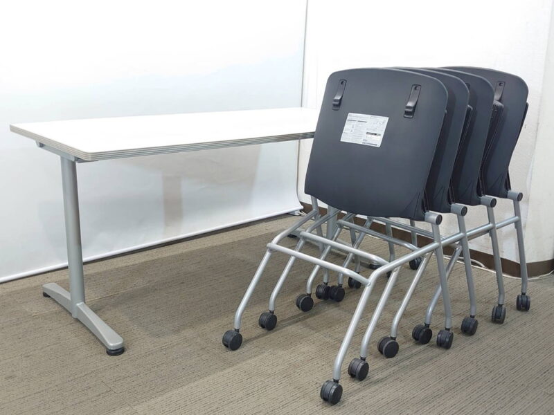 会議テーブル 会議用テーブル ミーティングテーブル 会議机 ウチダ W1500×D750×H700 ミーティングセット テーブル・チェアセット 会議チェア ミーティングチェア 会議イス オカムラ グラータ 国産 【中古オフィス家具】【中古】 - 画像 (2)
