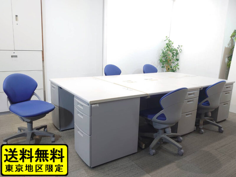 【送料無料 地域限定】【美品】５台セット イトーキ CZ プレーゴ 5人用 オフィスデスクセット 両袖机 片袖机 椅子 オフィスデスク オフィスチェア W1400 W1000 ITOKI 国産 【中古オフィス家具】【中古】