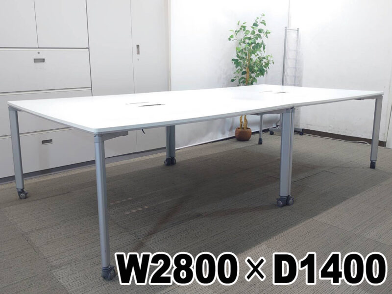【送料無料 地域限定】 フリーアドレス 大型会議テーブル W2800 （W1400×2台） コクヨ ワークソート ワークテーブル 可動式 ミーティングテーブル 会議テーブル SDT-WS1414PAW フリアド フリーアドレスデスク 平机 平デスク 【中古オフィス家具】【中古】