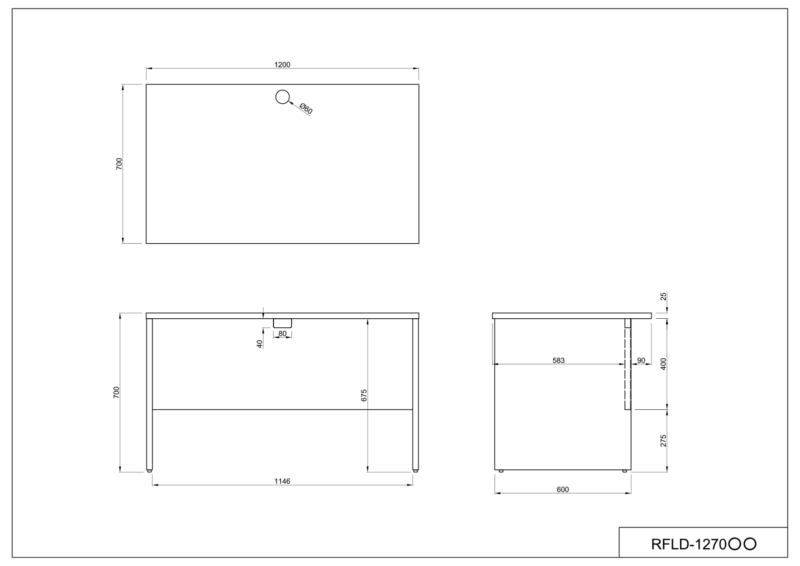 【法人様限定】送料無料 [Jシリーズ] 木製デスクⅢ W1200xD700 ナチュラル RFLD-1270NJ3 - 画像 (6)