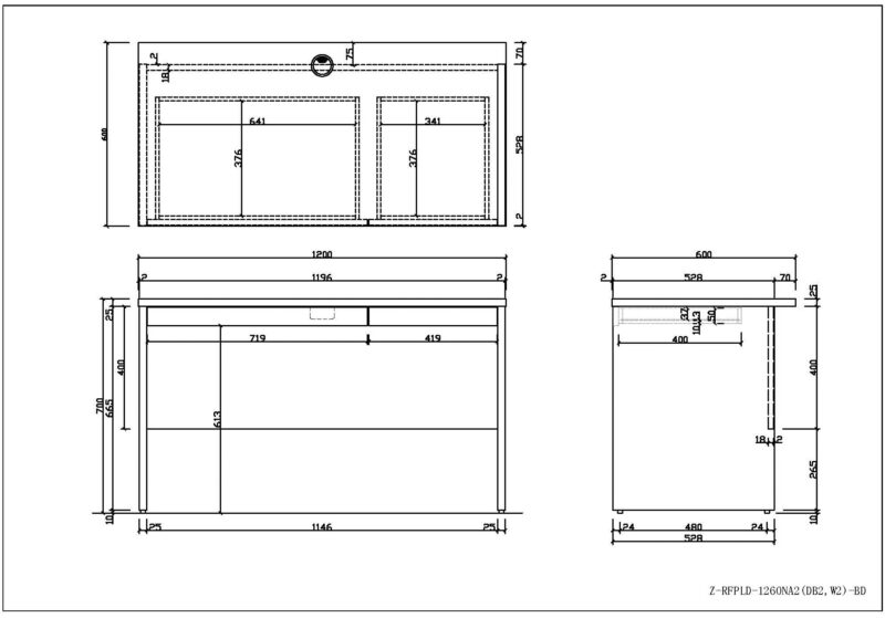 【法人様限定】送料無料 ノルム 木製デスクⅡ 引出付き W1200 ホワイト Z-RFPLD-1260W2-BD - 画像 (3)