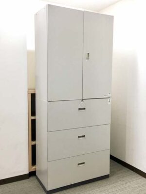 上下書庫 両開き書庫 ラテラル書庫 キャビネット 本棚 書棚 ユニット書庫 スチール書庫 保管庫 収納庫 スチールキャビネット カギ付き書庫 鍵付き書庫 両開きキャビネット ラテラルキャビネット 上下セット コクヨ ビジネスウォール 国産 【中古オフィス家具】【中古】