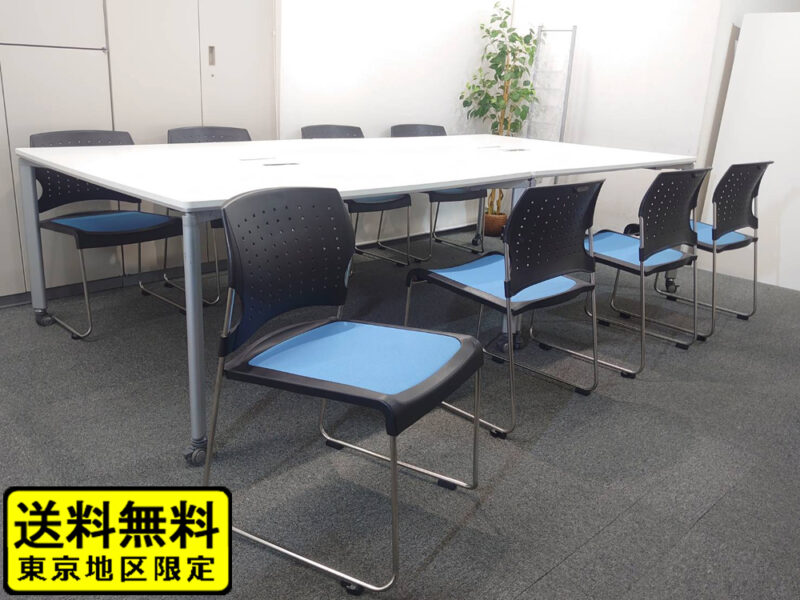【送料無料 地域限定】 ８人用 フリーアドレス 会議チェア 会議セット コクヨ 大型会議テーブル 大型テーブル W4200 ワークテーブル ワークソート フリアド W1400×2台 可動式 ミーティングテーブル 会議テーブル 平机 SDT-WS1414PAW ミーティングチェア スタッキングチェア プレド 【中古オフィス家具】【中古】
