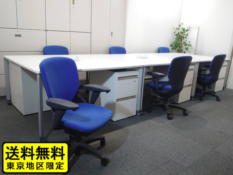 【送料無料 地域限定】 ６人用 フリーアドレス デスクセット コクヨ ワークソート ワークテーブルセット W1400×３台 フリアド 平机 片袖机 可動式 オフィステーブル ミーティングテーブル 会議テーブル 多目的テーブル SDT-WS1414PAW 開業セット 国産 オフィス家具セット  【中古オフィス家具】【中古】