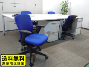 【送料無料 地域限定】 ４人用 フリーアドレス デスクセット コクヨ ワークソート ワークテーブルセット W1400×2台 可動式 フリアド 平机 片袖机 オフィステーブル ミーティングテーブル 会議テーブル 多目的テーブル SDT-WS1414PAW 開業セット 国産 【中古オフィス家具】【中古】
