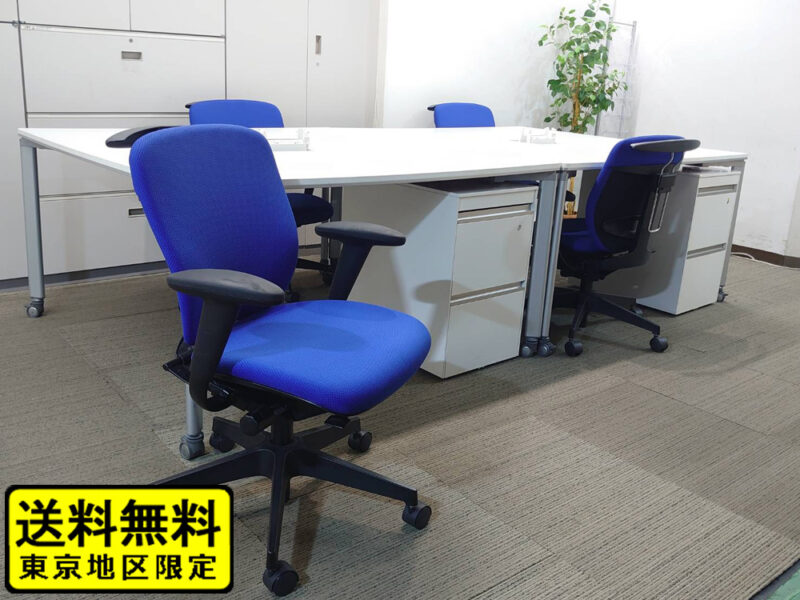 【送料無料 地域限定】 ４人用 フリーアドレス デスクセット コクヨ ワークソート ワークテーブルセット W1400×2台 可動式 フリアド 平机 片袖机 オフィステーブル ミーティングテーブル 会議テーブル 多目的テーブル SDT-WS1414PAW 開業セット 国産 【中古オフィス家具】【中古】