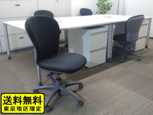 【送料無料 地域限定】 ４人用 フリーアドレス デスクセット コクヨ ワークソート ワークテーブルセット W1400×2台 フリアド 平机 片袖机 可動式 オフィステーブル ミーティングテーブル 会議テーブル 多目的テーブル SDT-WS1414PAW 開業セット 国産 【中古オフィス家具】【中古】