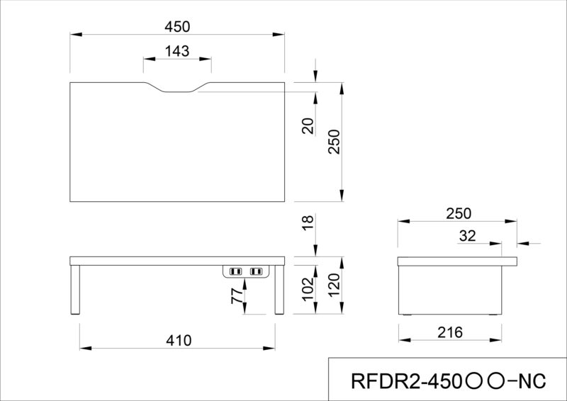 【法人様限定】送料無料 机上PCラックⅡ W450xH120 ホワイト 2ヶ口コンセント付き RFDR2-450WH-NC - 画像 (3)