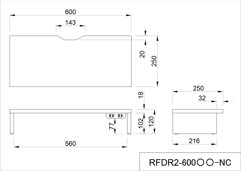 【法人様限定】送料無料 机上PCラックⅡ W600xH120 ホワイト 2ヶ口コンセント付き RFDR2-600WH-NC - 画像 (3)