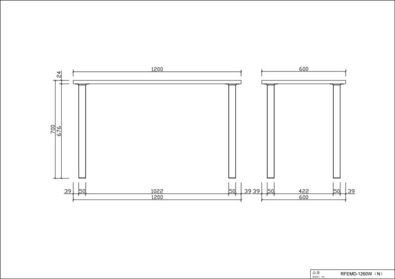 【法人様限定】送料無料 エコノミーテーブル W1200xD600 ホワイト RFEMD-1260W - 画像 (6)