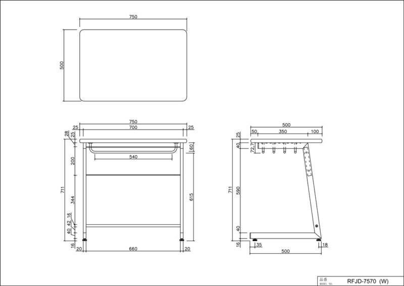 【法人様限定】送料無料 研修用デスク W750xD500 ナチュラル RFJD-7570 - 画像 (3)