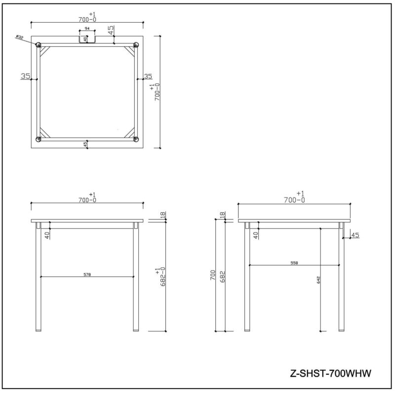 【法人様限定】送料無料 SHシンプルテーブル W700xD700 ホワイト／GN&OR&WHキャップ付 Z-SHST-700WHW - 画像 (3)