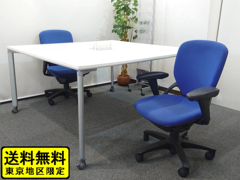 送料無料 地域限定 ２人用 フリーアドレス デスクセット コクヨ ワークソート ワークテーブルセット W1400 フリアド 平机 可動式 オフィステーブル ミーティングテーブル 会議テーブル 多目的テーブル SDT-WS1414PAW 開業セット KOKUYO -00660 -00659 国産 【中古オフィス家具】【中古】
