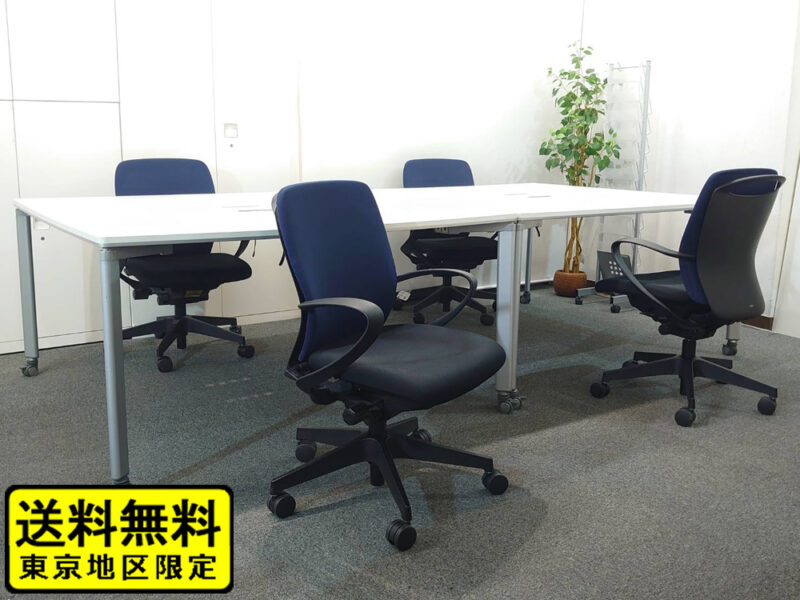 【送料無料 地域限定】 ４人用 フリーアドレス デスクセット コクヨ ワークソート ワークテーブルセット W1400×２台 フリアド 平机 可動式 オフィステーブル ミーティングテーブル 会議テーブル 多目的テーブル SDT-WS1414PAW 開業セット 国産 【中古オフィス家具】【中古】