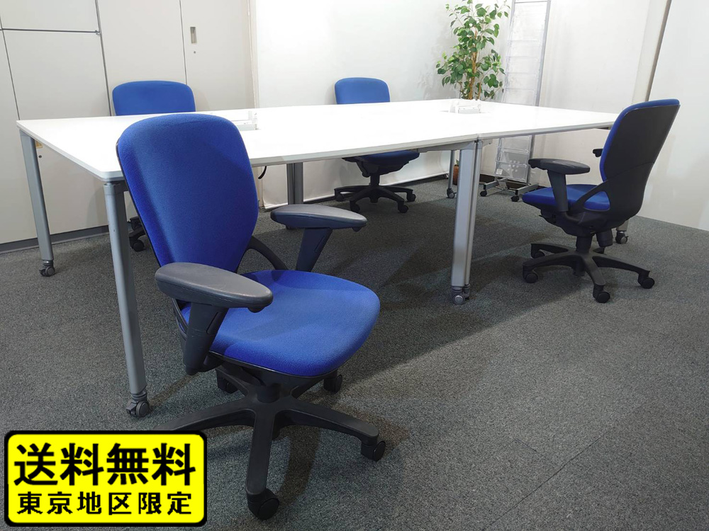 【送料無料 地域限定】 4人用 フリーアドレス デスクセット コクヨ ワークソート ワークテーブルセット W1400×2台 フリアド 平机 可動式  オフィステーブル ミーティングテーブル 会議テーブル 多目的テーブル SDT-WS1414PAW 開業セット 国産 オフィス家具セット