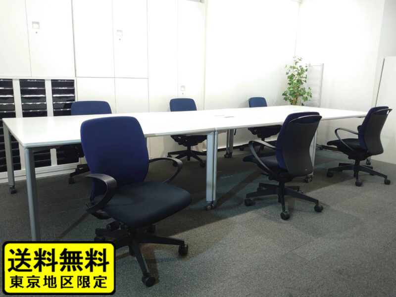 【送料無料 地域限定】 ６人用 フリーアドレス デスクセット コクヨ ワークソート ワークテーブルセット W1400×３台 フリアド 平机 可動式 オフィステーブル ミーティングテーブル 会議テーブル 多目的テーブル SDT-WS1414PAW 開業セット 国産 【中古オフィス家具】【中古】