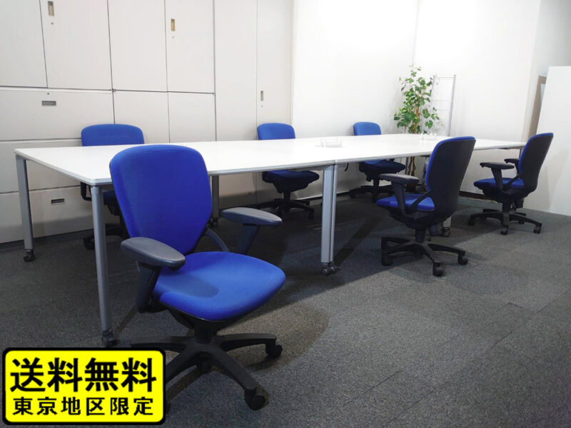 【送料無料 地域限定】 ６人用 フリーアドレス デスクセット コクヨ ワークソート ワークテーブルセット W1400×３台 フリアド 平机 可動式 オフィステーブル ミーティングテーブル 会議テーブル 多目的テーブル SDT-WS1414PAW 開業セット 国産 オフィス家具セット  【中古オフィス家具】【中古】