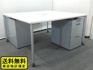 2人用 フリーアドレス デスクセット コクヨ ワークソート ワークテーブルセット W1400 フリアド 平机 片袖机 可動式 オフィステーブル ミーティングテーブル 会議テーブル 多目的テーブル KOKUYO -00660 SDT-WS1414PAW 国産 【中古オフィス家具】【中古】