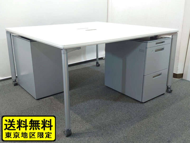 ２人用 フリーアドレス デスクセット コクヨ ワークソート ワークテーブルセット W1400 フリアド 平机 片袖机 可動式 オフィステーブル ミーティングテーブル 会議テーブル 多目的テーブル KOKUYO -00660 SDT-WS1414PAW 国産 【中古オフィス家具】【中古】