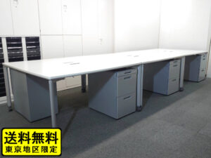 【送料無料 地域限定】 6人用 フリーアドレス デスクセット コクヨ ワークソート ワークテーブルセット W1400×3台 フリアド 平机 片袖机 可動式 オフィステーブル ミーティングテーブル 会議テーブル 多目的テーブル SDT-WS1414PAW 開業セット 国産 オフィス家具セット 【中古オフィス家具】【中古】