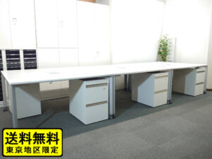 送料無料 地域限定 6人用 フリーアドレス デスクセット コクヨ ワークソート ワークテーブルセット W1400×3台 フリアド 平机 片袖机 可動式 オフィステーブル ミーティングテーブル 会議テーブル 多目的テーブル SDT-WS1414PAW 開業セット 国産 【中古オフィス家具】【中古】
