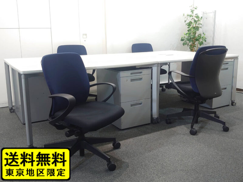 【送料無料 地域限定】 4人用 フリーアドレス デスクセット コクヨ ワークソート ワークテーブルセット W1400×2台 フリアド 平机 片袖机 可動式 オフィステーブル ミーティングテーブル 会議テーブル 多目的テーブル SDT-WS1414PAW 開業セット 国産 【中古オフィス家具】【中古】