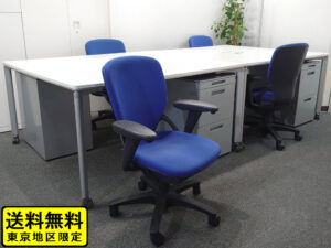 【送料無料 地域限定】 4人用 フリーアドレス デスクセット コクヨ ワークソート ワークテーブルセット W1400×2台 フリアド 平机 片袖机 可動式 オフィステーブル ミーティングテーブル 会議テーブル 多目的テーブル SDT-WS1414PAW 開業セット 国産 オフィス家具セット 【中古オフィス家具】【中古】