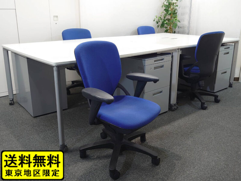 【送料無料 地域限定】 4人用 フリーアドレス デスクセット コクヨ ワークソート ワークテーブルセット W1400×2台 フリアド 平机 片袖机 可動式 オフィステーブル ミーティングテーブル 会議テーブル 多目的テーブル SDT-WS1414PAW 開業セット 国産 オフィス家具セット  【中古オフィス家具】【中古】