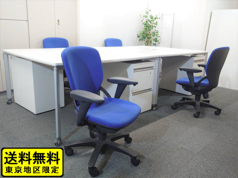 【送料無料 地域限定】 4人用 フリーアドレス デスクセット コクヨ ワークソート ワークテーブルセット W1400×2台 フリアド 平机 片袖机 可動式 オフィステーブル ミーティングテーブル 会議テーブル 多目的テーブル SDT-WS1414PAW 開業セット 国産 オフィス家具セット  【中古オフィス家具】【中古】