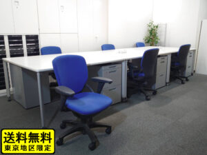 【送料無料 地域限定】 6人用 フリーアドレス デスクセット コクヨ ワークソート ワークテーブルセット W1400×3台 フリアド 平机 片袖机 可動式 オフィステーブル ミーティングテーブル 会議テーブル 多目的テーブル SDT-WS1414PAW 開業セット 国産 オフィス家具セット 【中古オフィス家具】【中古】
