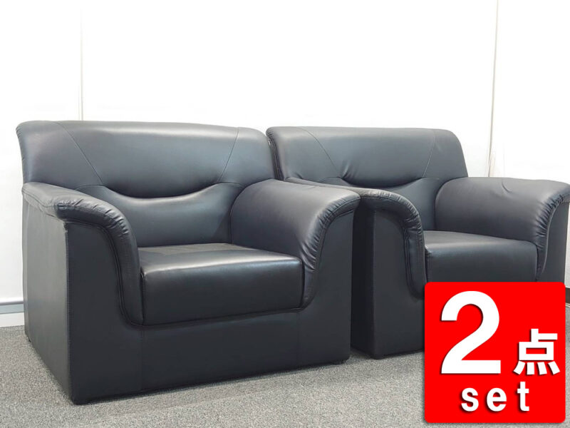 2点セット ソファ ソファセット 応接ソファ アームソファ 合皮ソファ 合皮家具 応接家具 1人掛けソファ 1人用ソファ １人掛 オフィスソファ 応接セット 【中古オフィス家具】【中古】