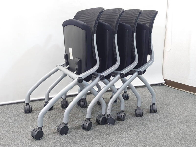 【60脚入荷】 【送料無料 東京地区限定】 FURSYS ファシス 10脚セット ミーティングチェア 会議チェア ネスタブルチェア ネスティングチェア ひじ無し キャスター付き メッシュバックタイプ ブラック色 【中古オフィス家具】【中古】 - 画像 (9)