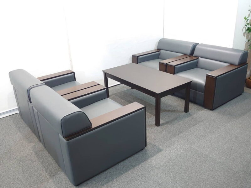 【送料無料 東京地区限定】 応接セット ５点セット ４人用 １人掛けソファ×４ テーブル ソファセット アームソファ 役員室 会議室 応接室 応接ソファ 役員ソファセット 【中古オフィス家具】【中古】 - 画像 (4)
