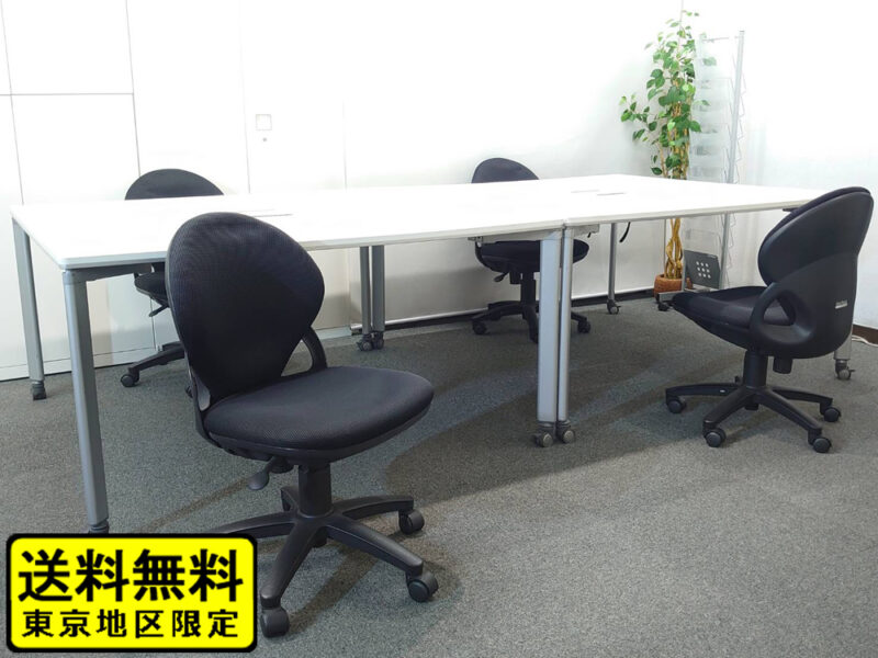【送料無料 東京地区限定】 4人用 フリーアドレス デスクセット コクヨ ワークソート ワークテーブルセット W1400×2台 フリアド 平机 可動式 オフィスデスク オフィステーブル ミーティングテーブル 会議テーブル 多目的テーブル SDT-WS1414PAW 開業セット 国産 オフィス家具セット 【中古オフィス家具】【中古】