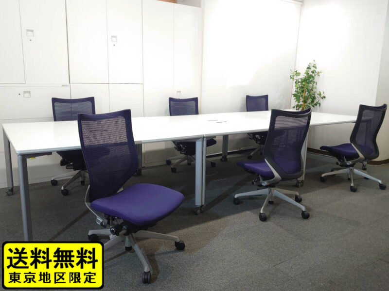 【送料無料 地域限定】 ６人用 フリーアドレス デスクセット コクヨ ワークソート ワークテーブルセット W1400×3台 フリアド 平机 平デスク 可動式 オフィステーブル ミーティングテーブル 会議テーブル 多目的テーブル SDT-WS1414PAW 開業セット 国産 【中古オフィス家具】【中古】