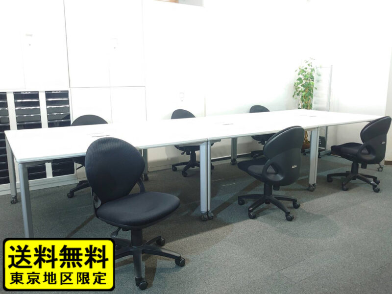 【送料無料 地域限定】 ６人用 フリーアドレス デスクセット コクヨ ワークソート ワークテーブルセット W1400×３台 フリアド 平机 可動式 オフィスデスク オフィステーブル ミーティングテーブル 会議テーブル 多目的テーブル SDT-WS1414PAW 開業セット 国産 オフィス家具セット 【中古オフィス家具】【中古】