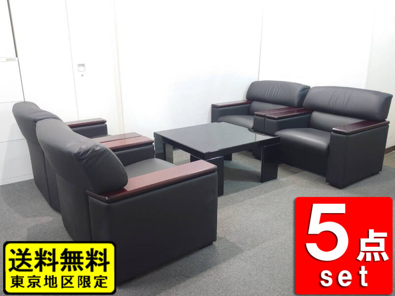 【送料無料 東京地区限定】 応接セット ５点セット ４人用 １人掛けソファ×４ テーブル ソファセット アームソファ 役員室 会議室 応接室 応接ソファ 役員ソファセット オカムラ 応接家具 応接用セット 応接用ソファ グレー色 ソファー 一人掛け オフィスソファ ローテーブル okamura 岡村製作所【中古オフィス家具】【中古】