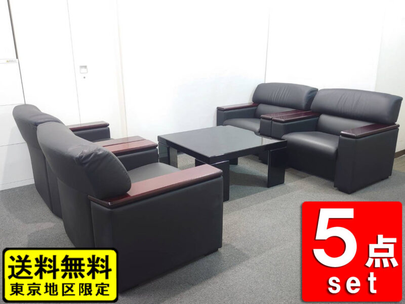 【送料無料 東京地区限定】 応接セット ５点セット ４人用 １人掛けソファ×４ テーブル ソファセット アームソファ 役員室 会議室 応接室 応接ソファ 役員ソファセット オカムラ 応接家具 応接用セット 応接用ソファ グレー色 ソファー 一人掛け オフィスソファ ローテーブル okamura 岡村製作所【中古オフィス家具】【中古】