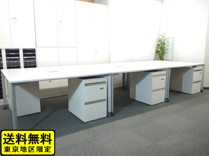 ４人用 フリーアドレス デスクセット コクヨ ワークソート ワークテーブルセット W1400×２台 フリアド 平机 片袖机 可動式 オフィステーブル ミーティングテーブル 会議テーブル 多目的テーブル SDT-WS1414PAW 開業セット 国産 【中古オフィス家具】【中古】